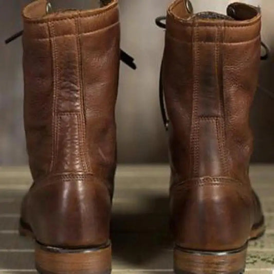 Adam – Skórzane Sznurowane Botki Męskie w Stylu Vintage