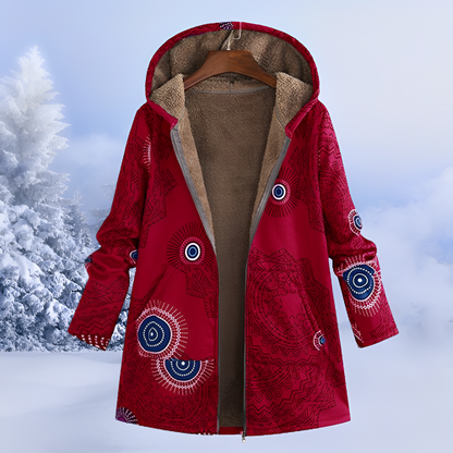 Aria – Ciepła zimowa kurtka z miękkim futerkowym wnętrzem i etnicznym wzorem dla kobiet