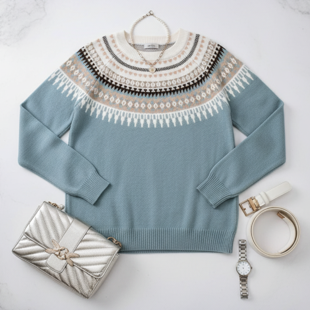 Isla – Stylowy dzianinowy sweter z dekoracyjnym wzorem damski