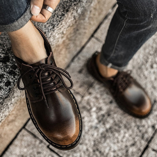 Leon - Buty męskie czarne skórzane wiązane