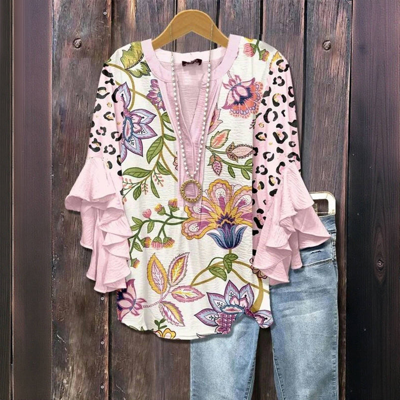 Sabine – Floral Ruffle Sleeve Blouse - Image 1