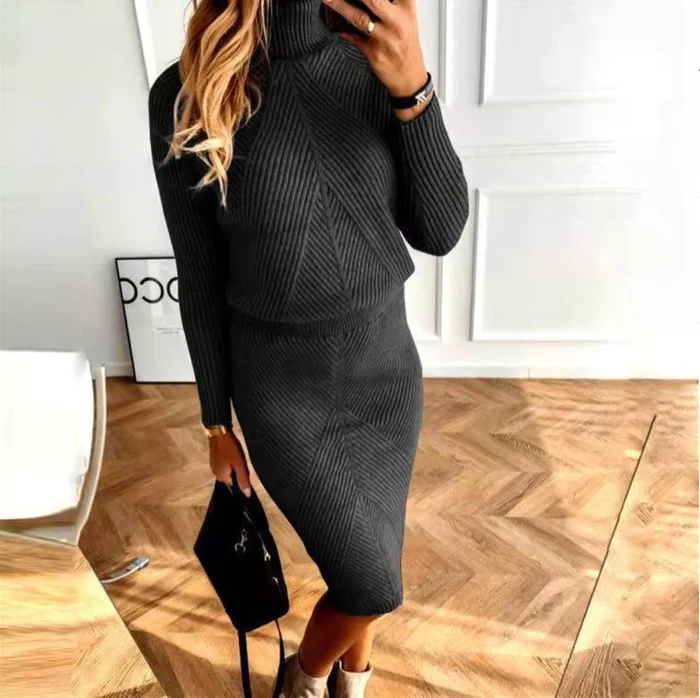 Elena – Elegancki dzianinowy komplet o knit look damski