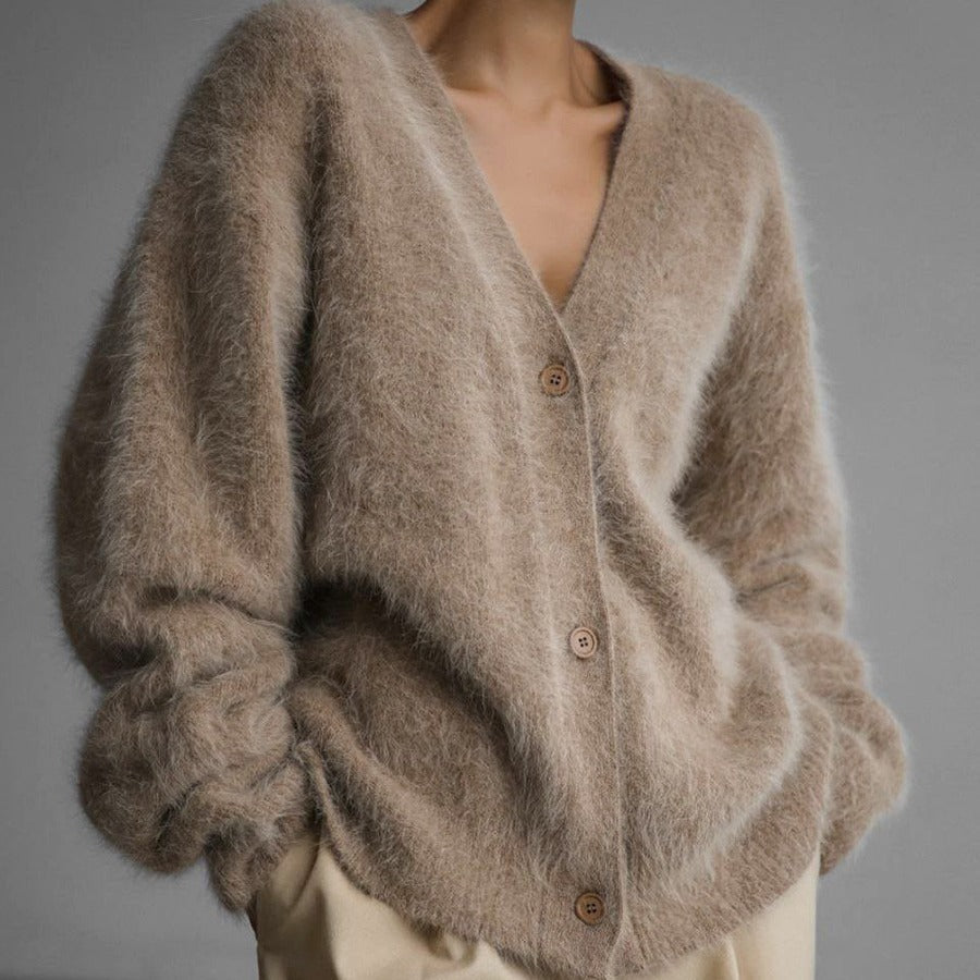 Nora - Damski sweter z moheru miękki ciepły oversize modny elegancki