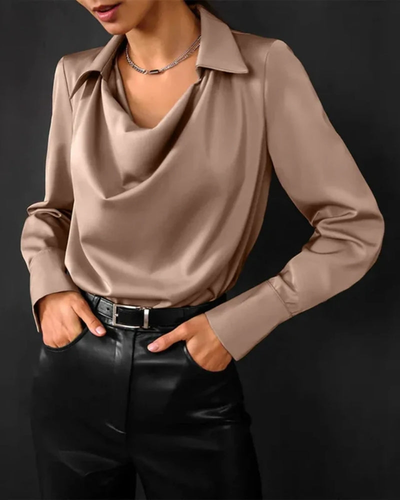 Helga – Women Classic Style with Waterfall Collar Blouse - Image 1