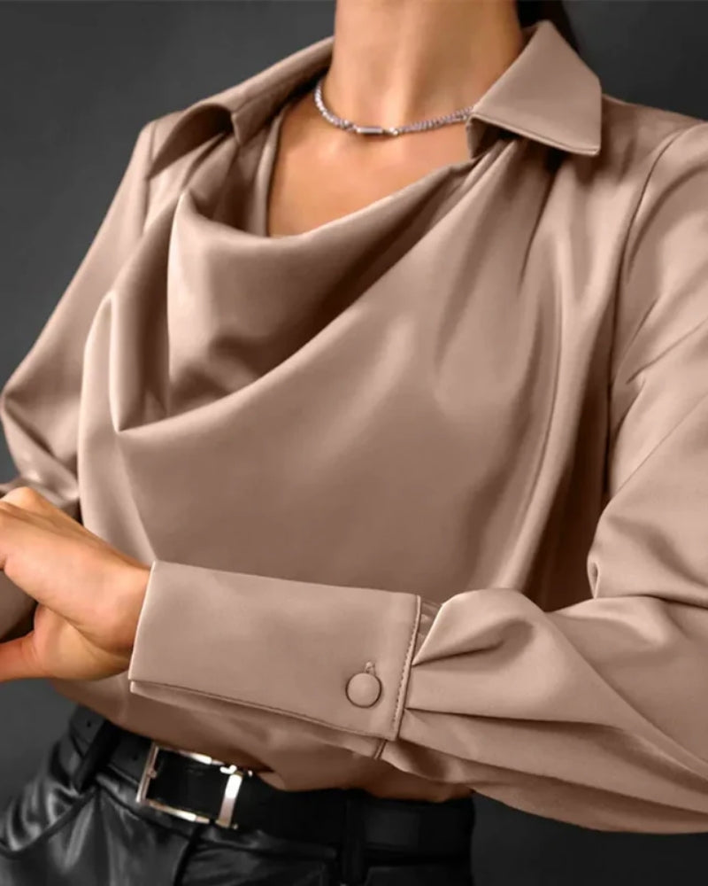 Helga – Women Classic Style with Waterfall Collar Blouse - Image 2