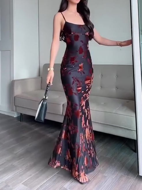 Isabelle – Elegancka satynowa sukienka maxi z kwiatowym wzorem dla kobiet