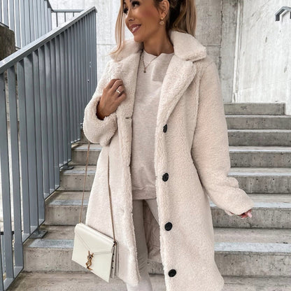 Evelina - Płaszcz zimowy damski z miękkiego sztucznego futra elegancki modny