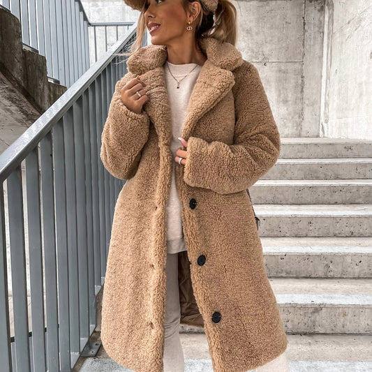 Evelina - Płaszcz zimowy damski z miękkiego sztucznego futra elegancki modny