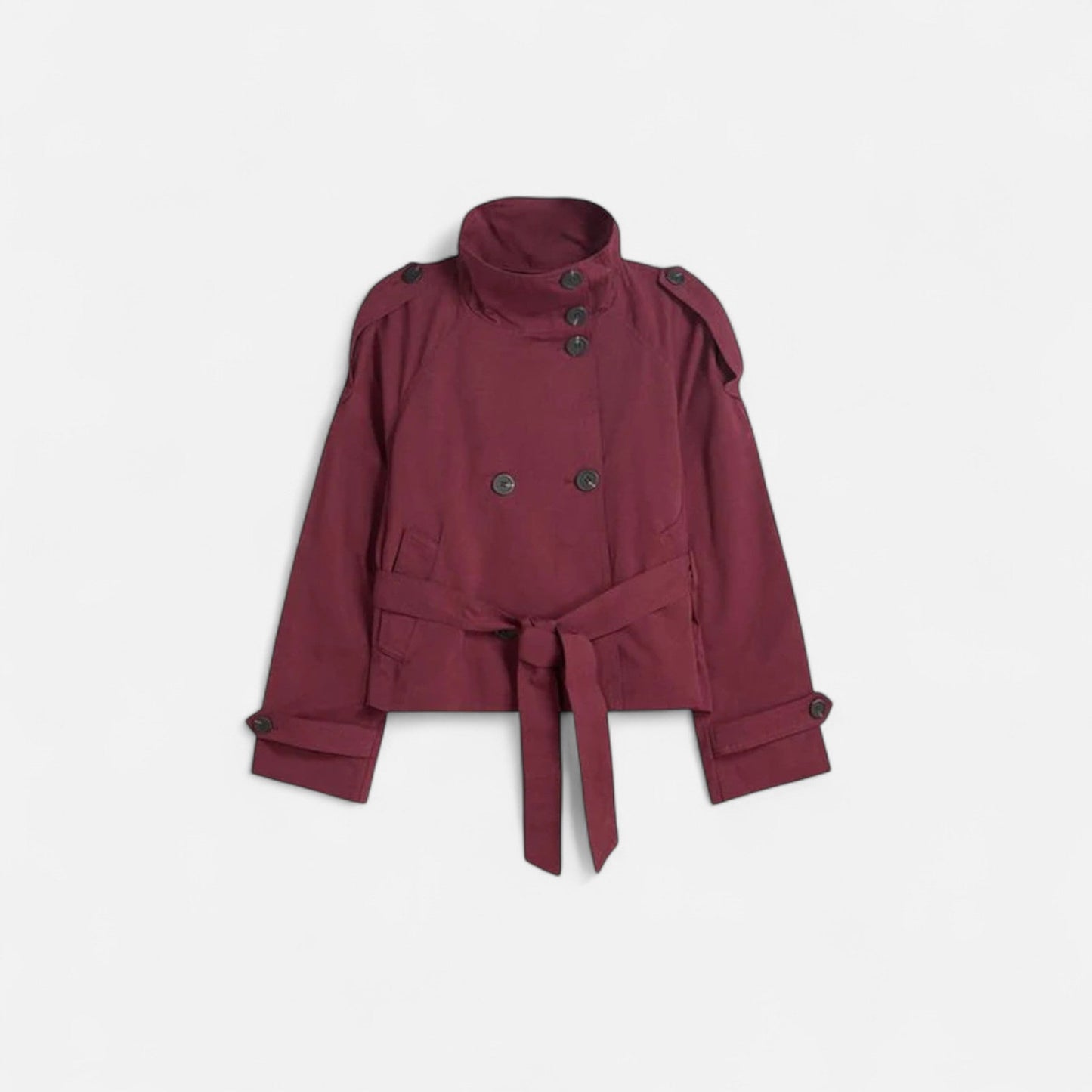 Clara – Krótka Dwurzędowa Kurtka Przejściowa Damska z Paskiem