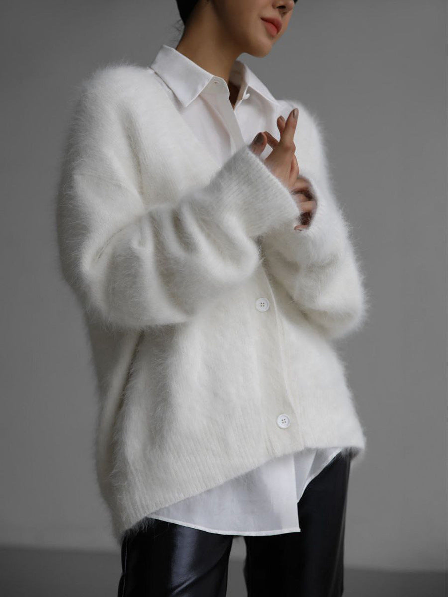 Nora - Damski sweter z moheru miękki ciepły oversize modny elegancki