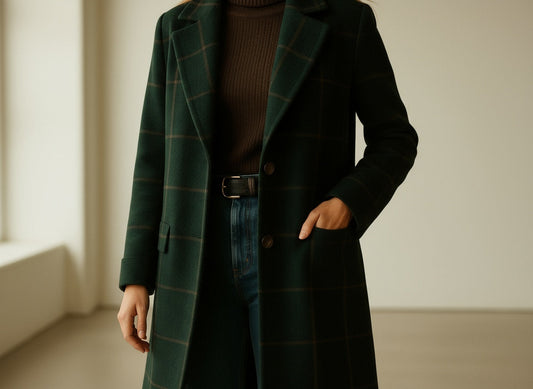 Elise – Damski wełniany płaszcz w subtelny wzór o eleganckim