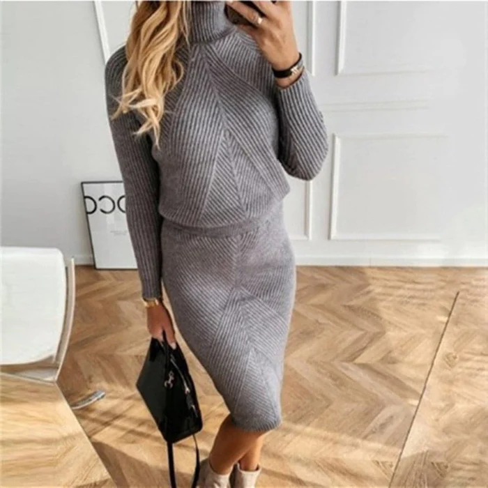 Elena – Elegancki dzianinowy komplet o knit look damski