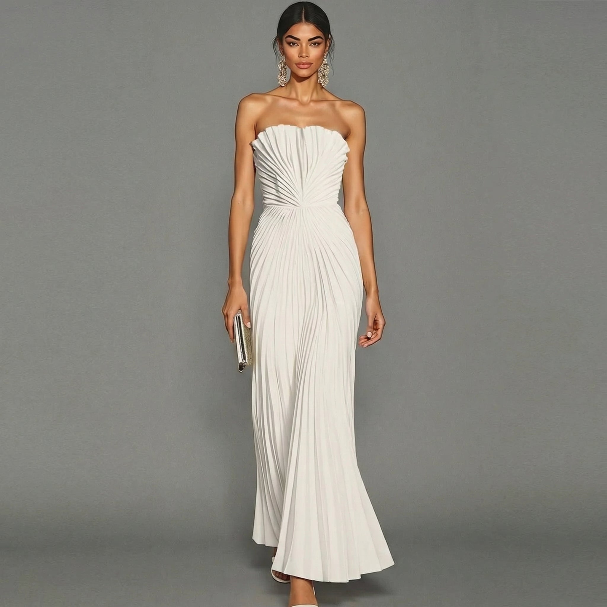 Lia – Long Pleated Strapless Dress - Image 1