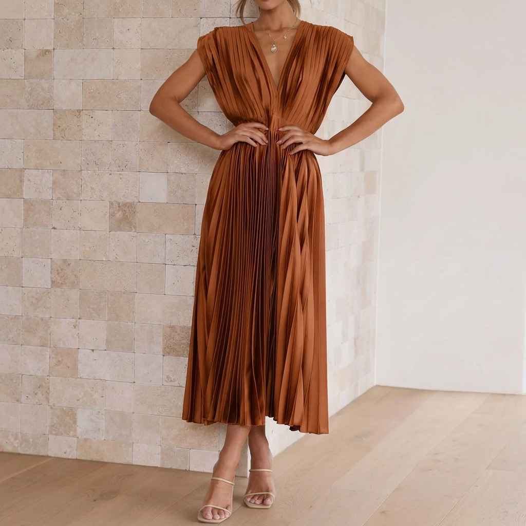 Ella – Elegancka, plisowana sukienka maxi dla kobiet