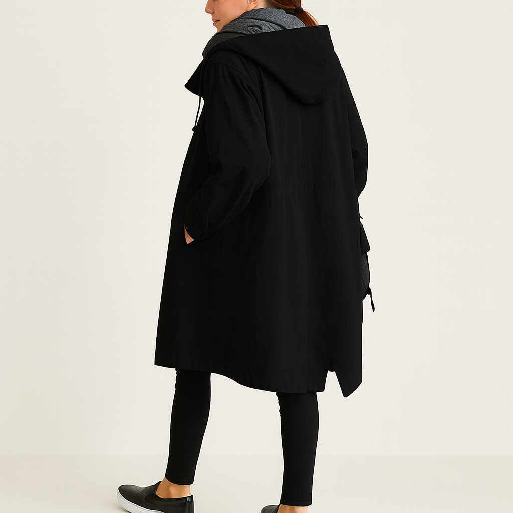 Laura – Minimalistyczny Płaszcz Przeciwdeszczowy z Kapturem