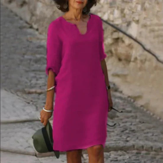 Clara – Damska sukienka o prostym kroju z dekoltem w kształcie litery V