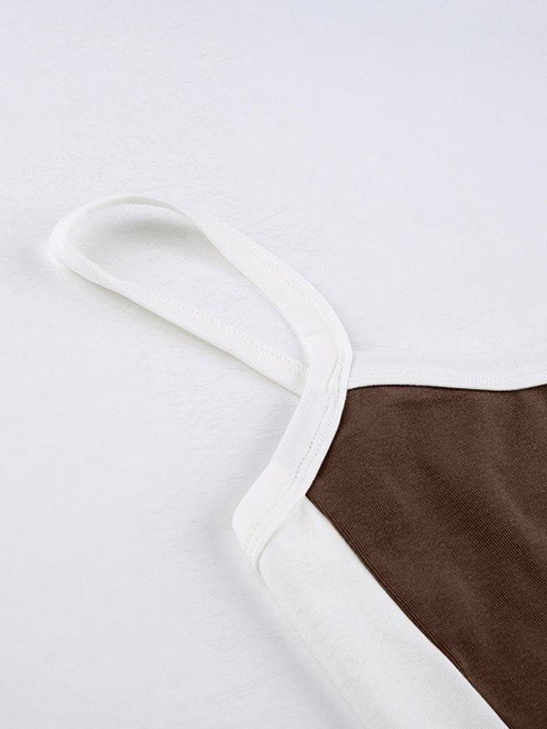 Paula – Vintage’owy krótki top na ramiączkach z kontrastowym paskiem