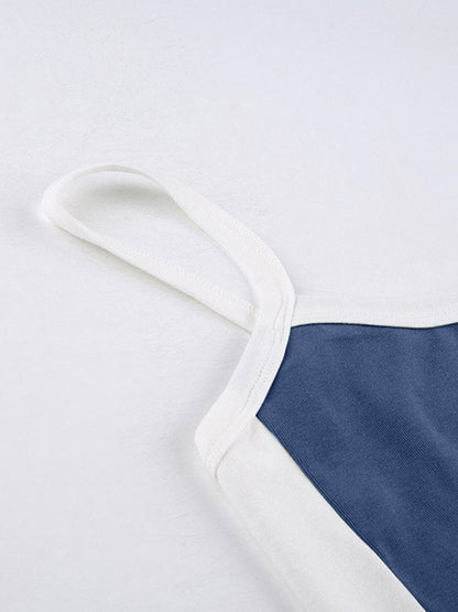 Paula – Vintage’owy krótki top na ramiączkach z kontrastowym paskiem