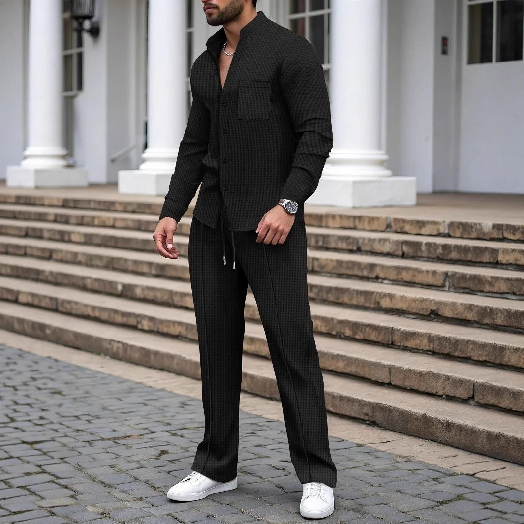 Elegancki męski zestaw z guzikami i dopasowanymi spodniami | N&W - 1 - Nowa-aura