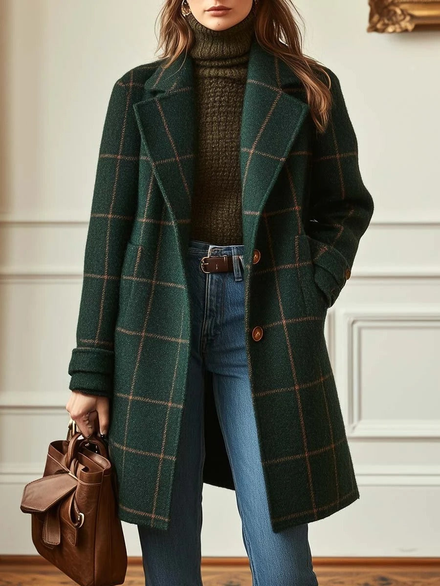 Stylowy damski płaszcz w kratę z dopasowanym krojem i klasycznym zapięciem | N&W - 1 - Nowa-aura