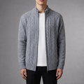 Męski sweter z splotem warkoczowym, strukturalny krój + stójka | N&W - 5 - Nowa-aura