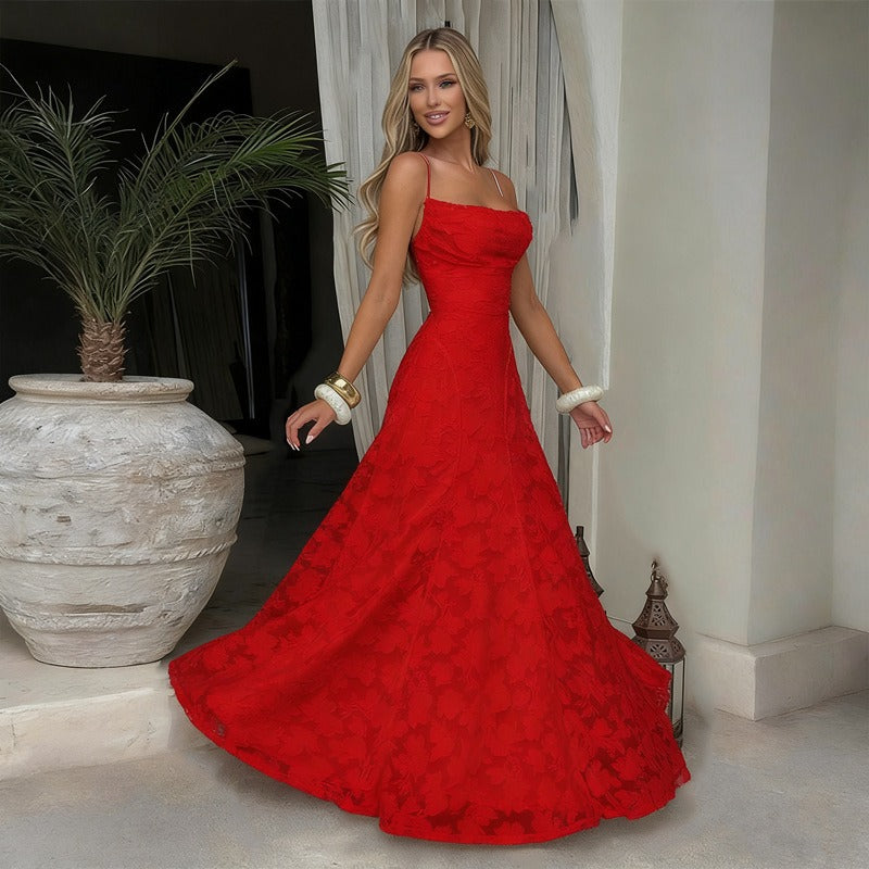 Annika – Elegancka damska sukienka o kroju litery A z cienkimi ramiączkami