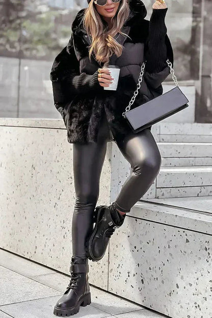 Luna – Zimowa futrzano-pikowana kurtka damska z obszernym kapturem