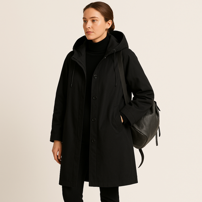 Laura – Minimalistyczny Płaszcz Przeciwdeszczowy z Kapturem