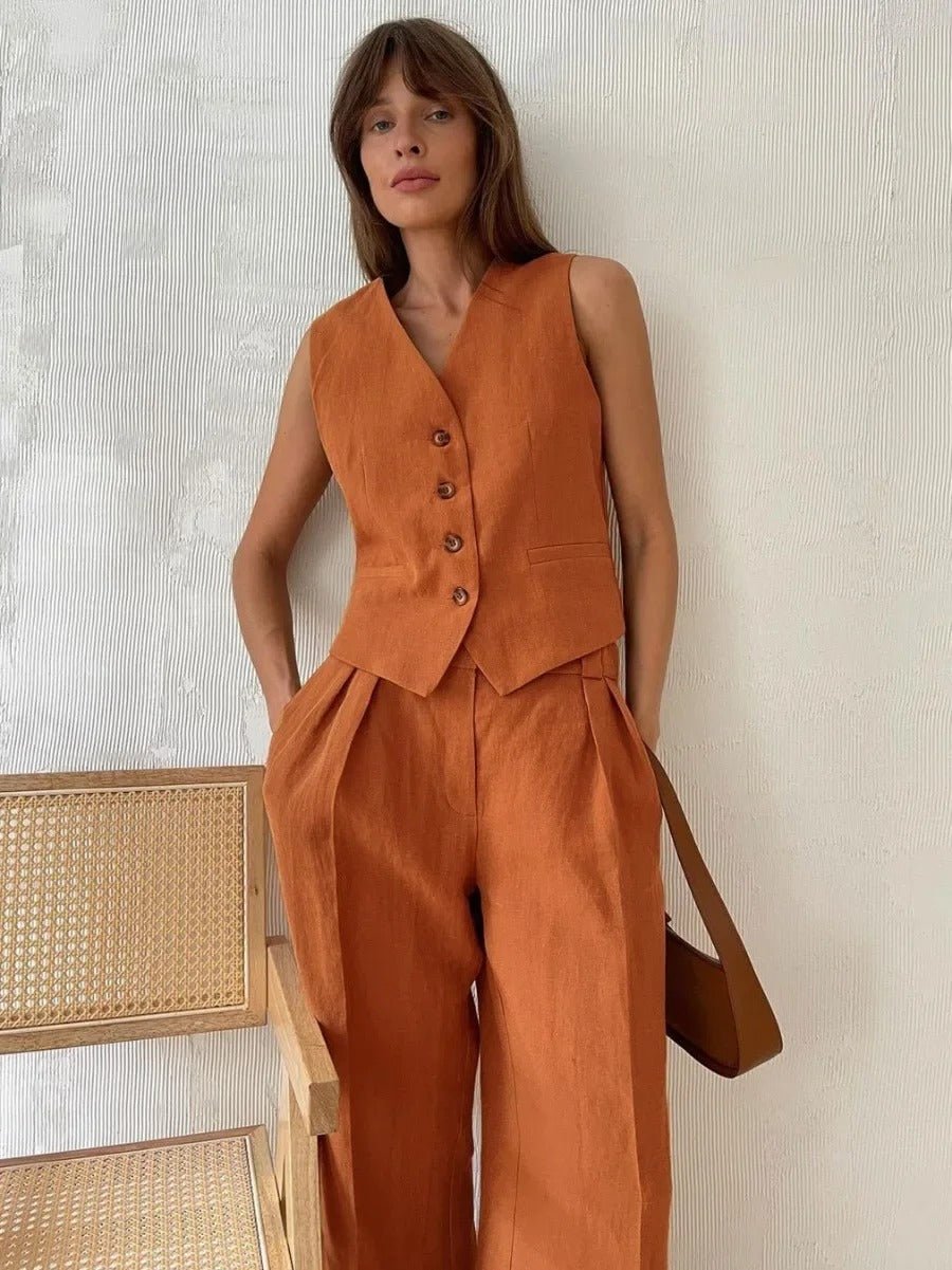 Stefanie – Women’s Chic Linen Vest and Trousers Set - Image 4