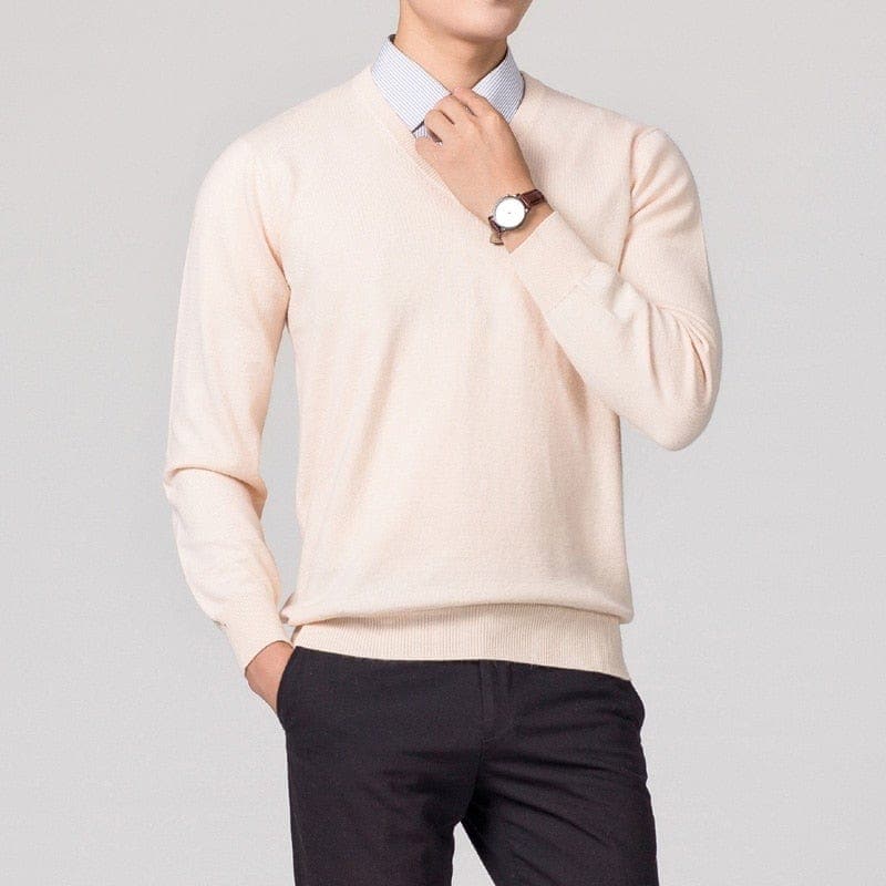 Men’s Cashmere V-Neck Sweater – Classic Lightweight Knitwear - Solorfit