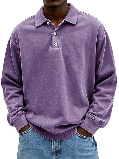 Ethan - Męska bluza polo casual z kołnierzykiem