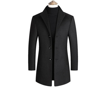 Ethan – Elegancki męski czarny płaszcz wełniany dwurzędowy