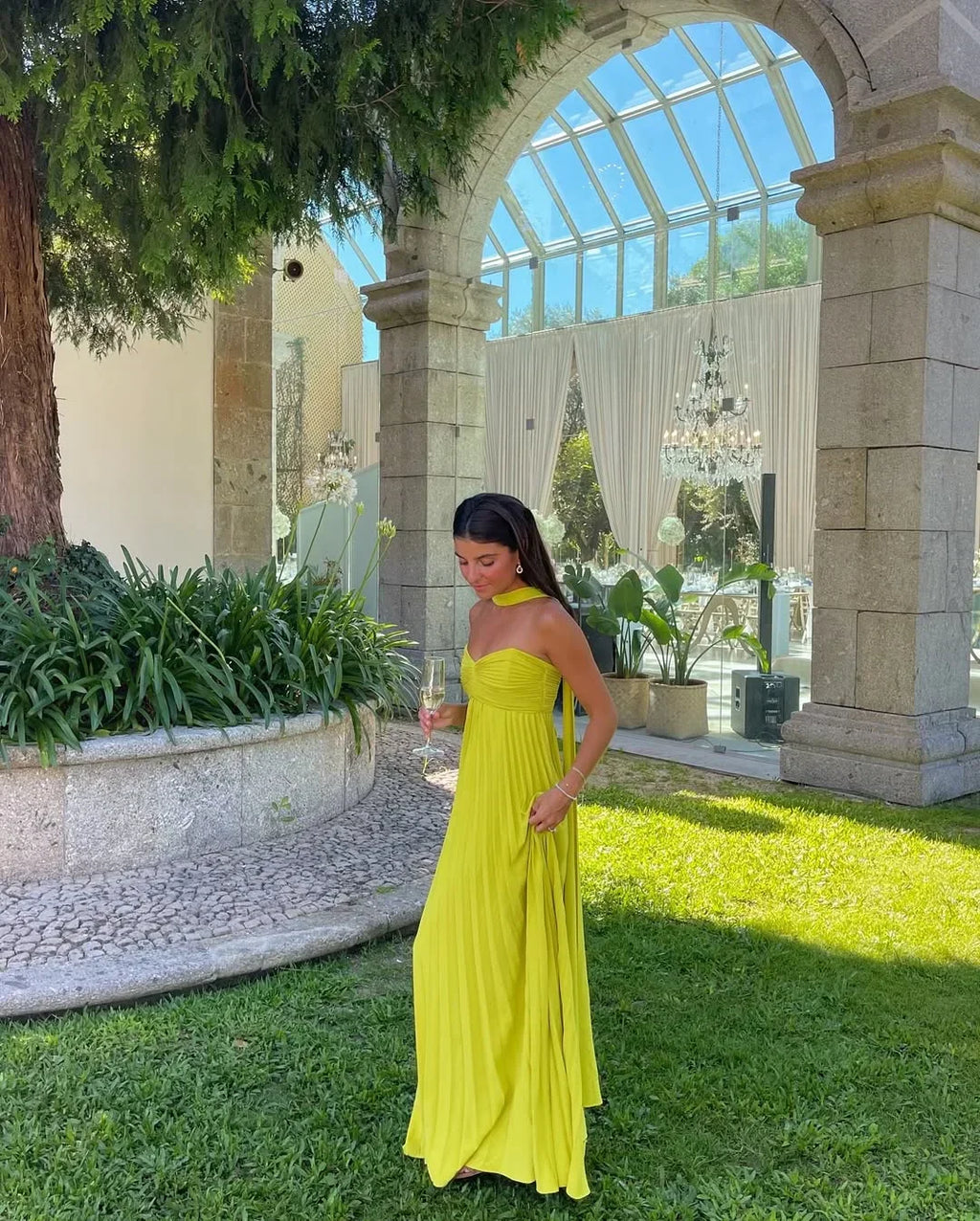 Laura – Elegant Pleated Wedding Guest Dress - Image 1