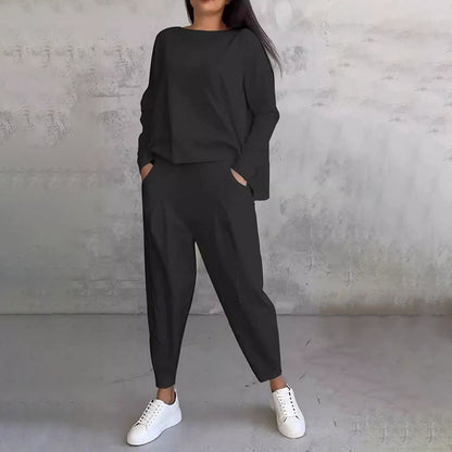 Elena – Damski zestaw casual z luźną bluzą i spodniami z kieszeniami
