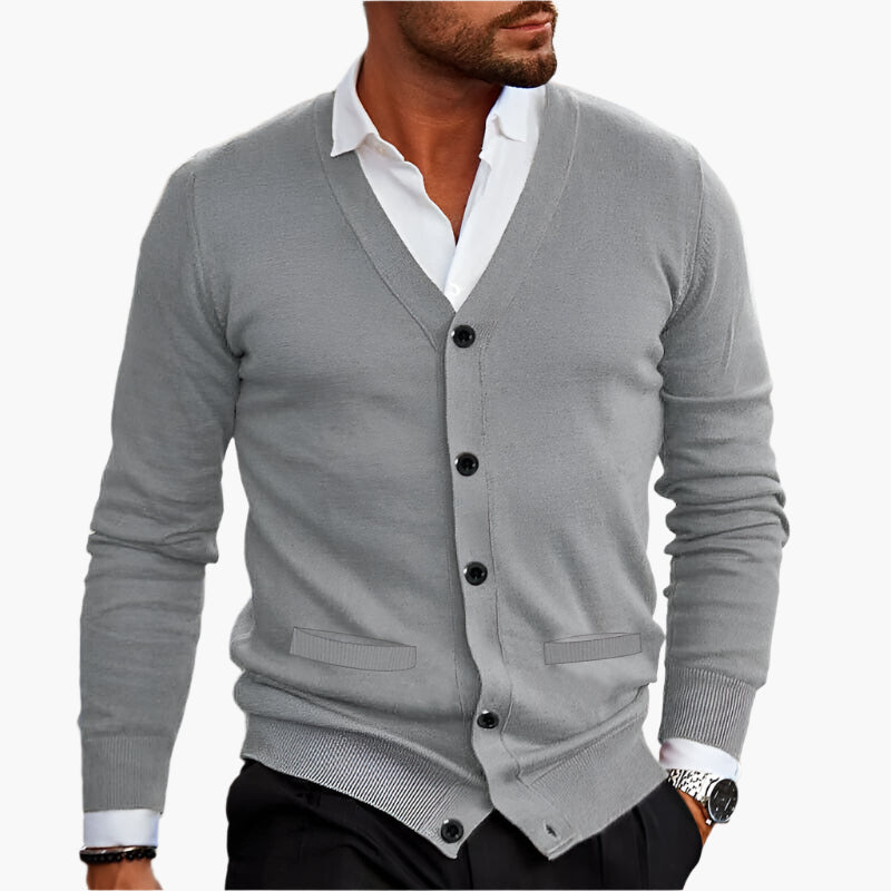 Elegancki męski sweter w serek z guzikami i kieszeniami - J&B - 8 - Nowa-aura