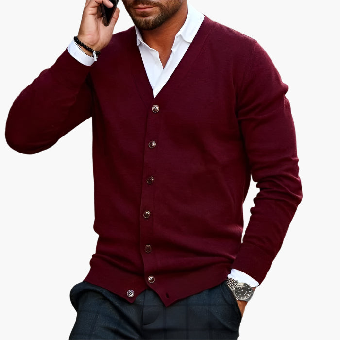 Elegancki męski sweter w serek z guzikami i kieszeniami - J&B - 3 - Nowa-aura