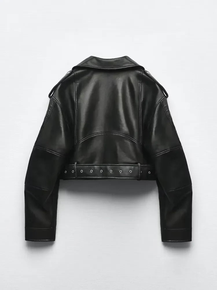 Stylowa kurtka motocyklowa damska z paskiem w talii - J&B - 3 - Nowa-aura