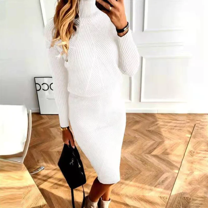 Elena – Elegancki dzianinowy komplet o knit look damski