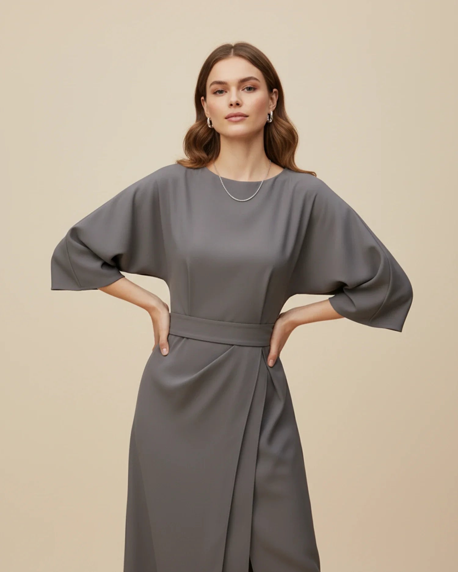 Sophie – Women's Elegant Belted Dress with Lantern Sleeves - Image 14