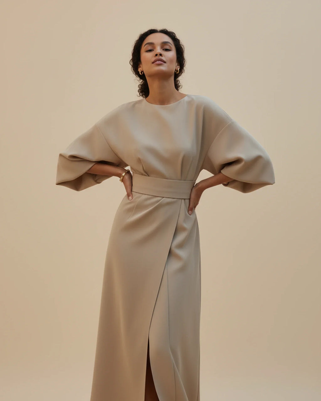 Sophie – Women's Elegant Belted Dress with Lantern Sleeves - Image 11