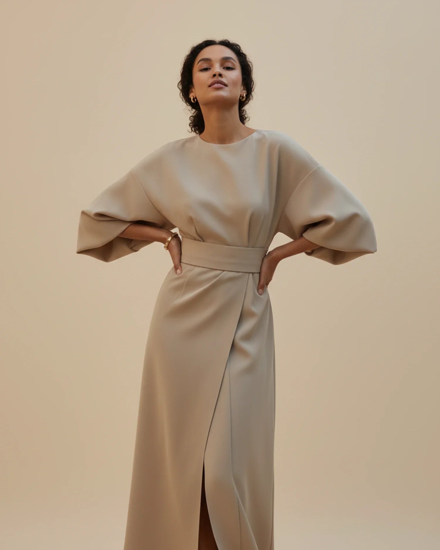 Sophie – Women's Elegant Belted Dress with Lantern Sleeves - Image 11