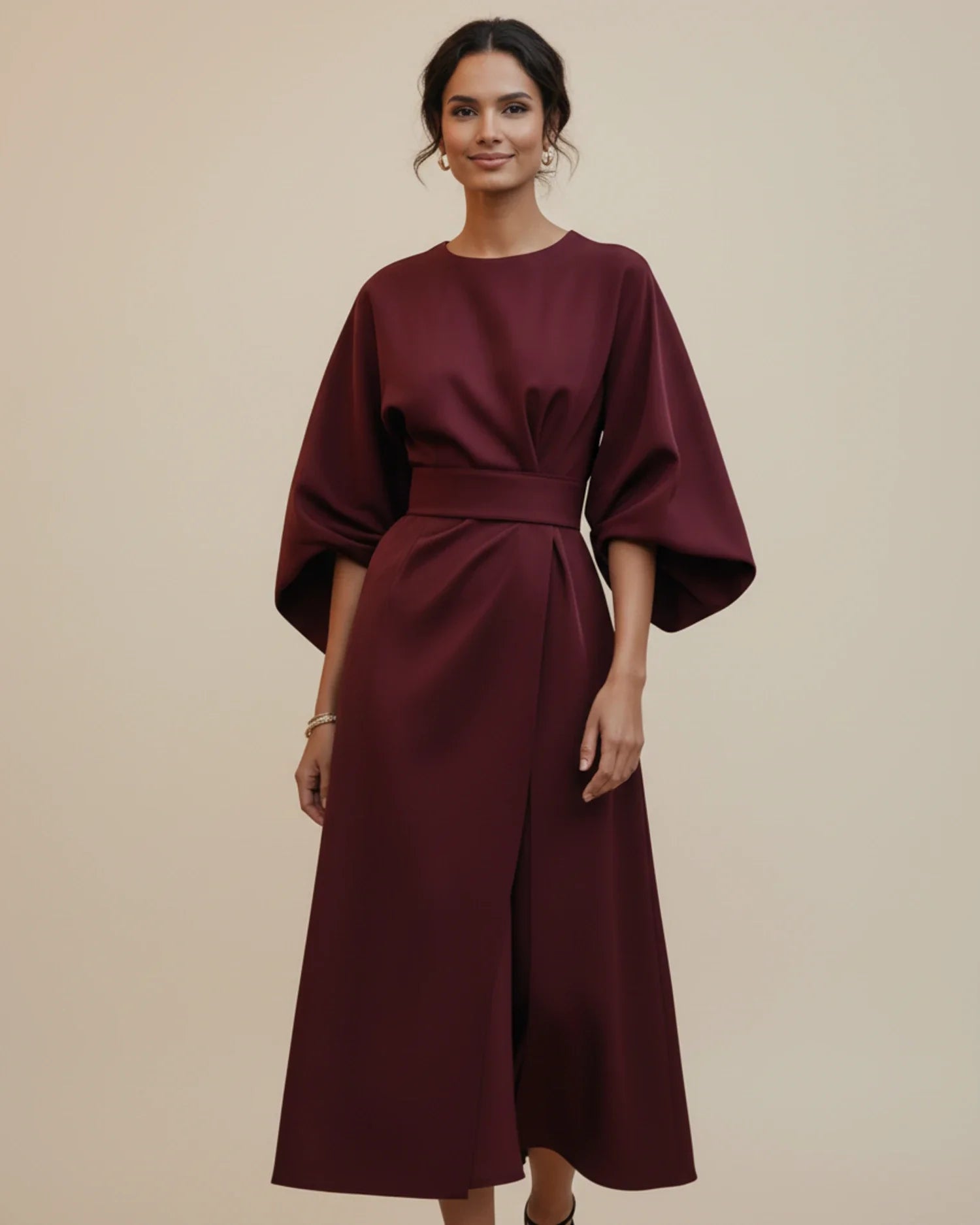 Sophie – Women's Elegant Belted Dress with Lantern Sleeves - Image 19