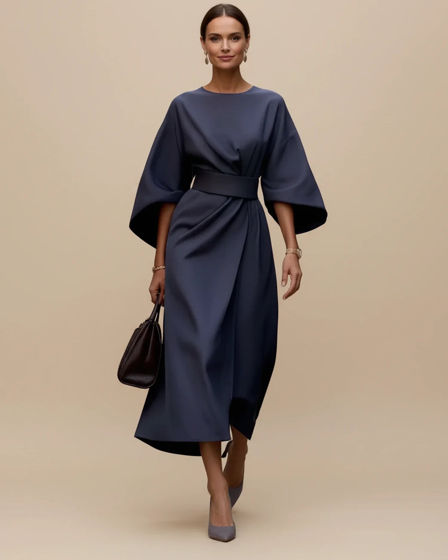 Sophie – Women's Elegant Belted Dress with Lantern Sleeves - Image 9
