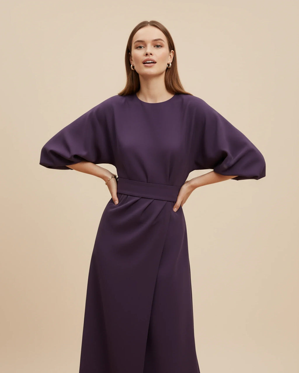 Sophie – Women's Elegant Belted Dress with Lantern Sleeves - Image 5