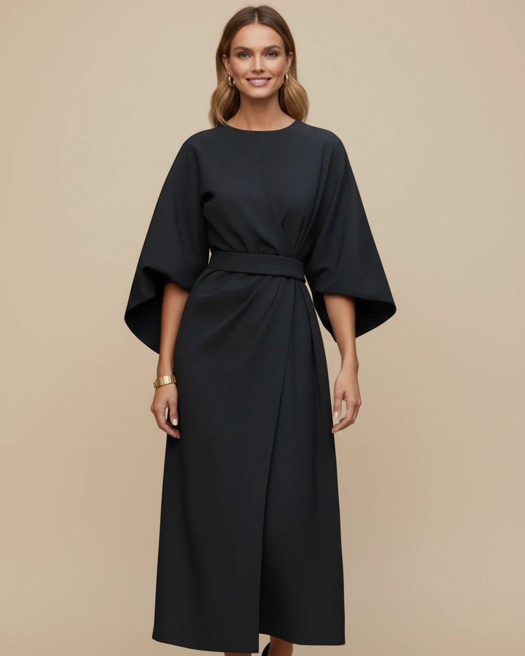 Sophie – Women's Elegant Belted Dress with Lantern Sleeves - Image 1
