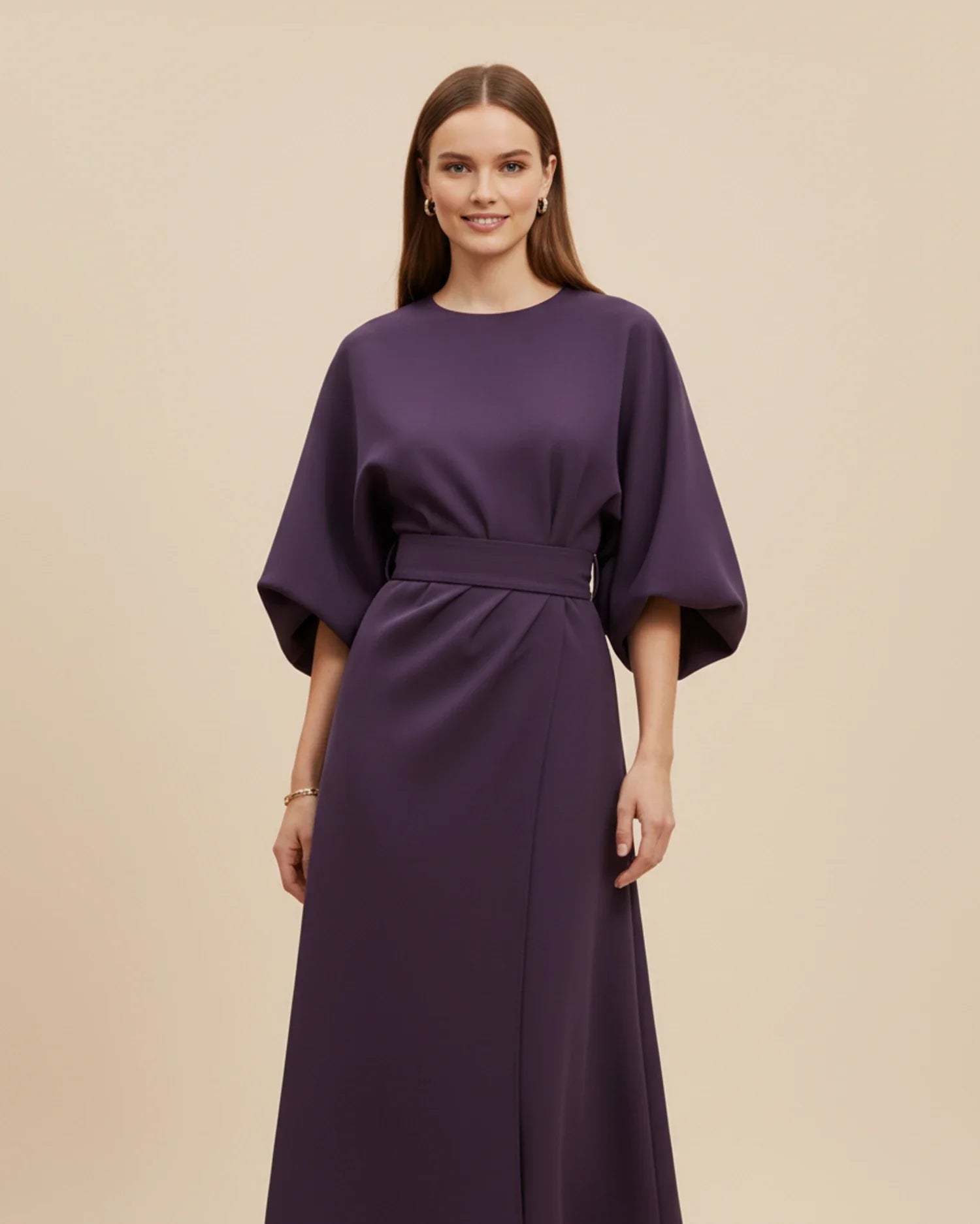 Sophie – Women's Elegant Belted Dress with Lantern Sleeves - Image 4