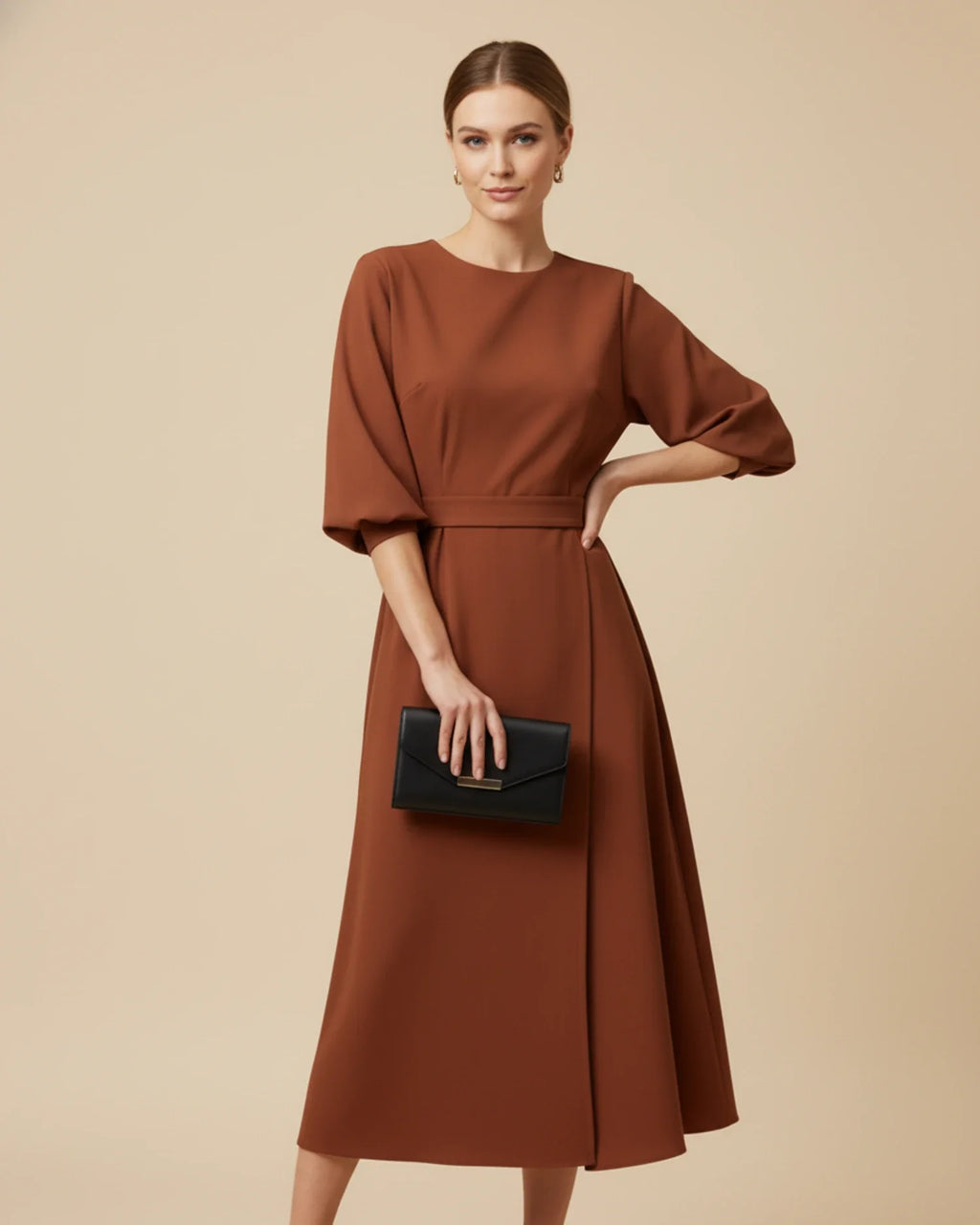 Sophie – Women's Elegant Belted Dress with Lantern Sleeves - Image 17