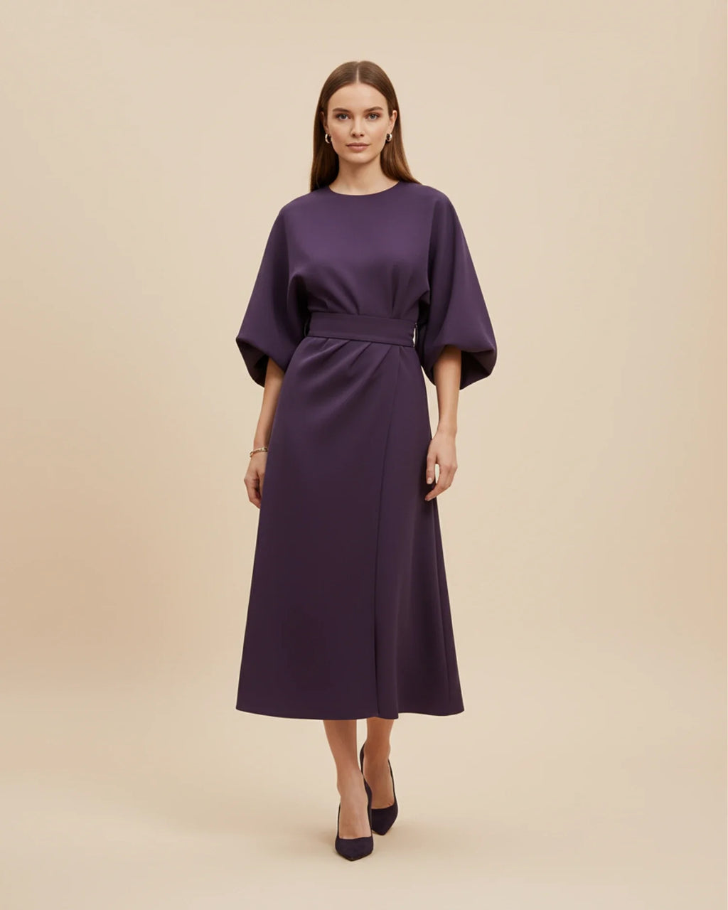 Sophie – Women's Elegant Belted Dress with Lantern Sleeves - Image 6