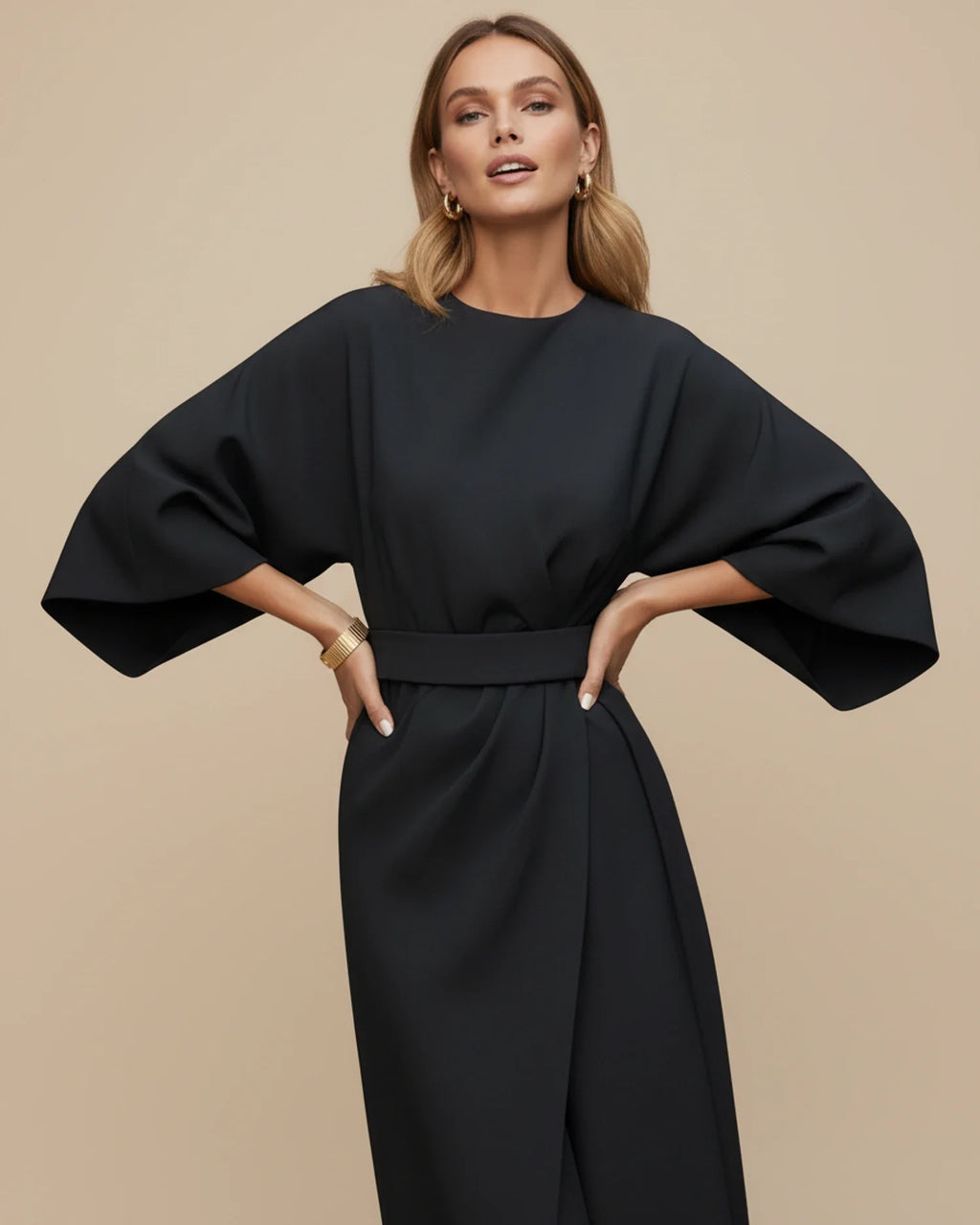 Sophie – Women's Elegant Belted Dress with Lantern Sleeves - Image 2