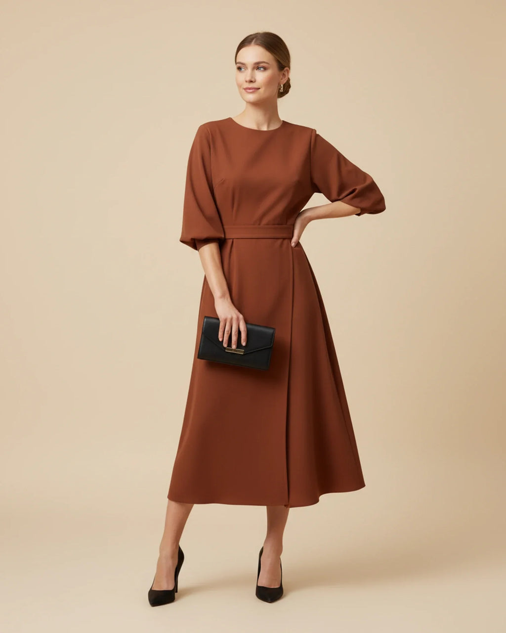 Sophie – Women's Elegant Belted Dress with Lantern Sleeves - Image 18